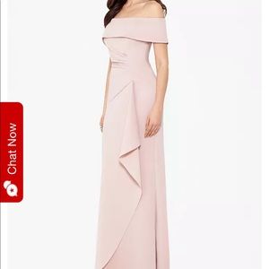 Xscape ruffled off the shoulder gown